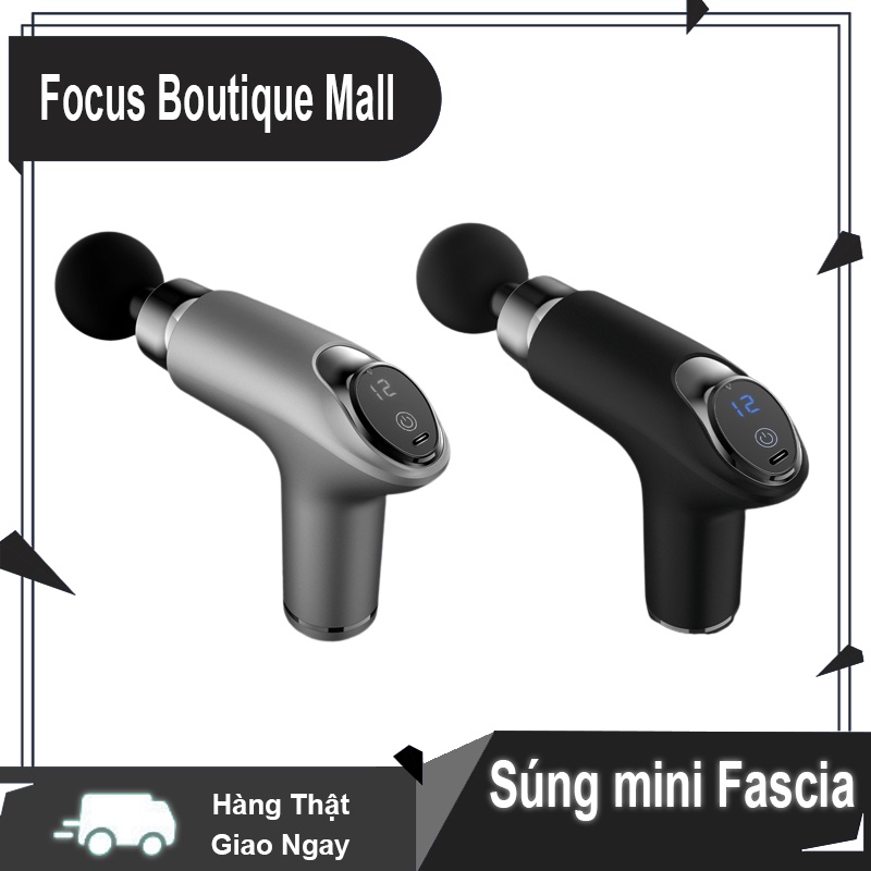 Mini Fascia Gun LCD Máy mát xa cầm tay cao cấp 4 đầu 12 chế độ rung - Giảm căng cơ và giảm mỏi vai