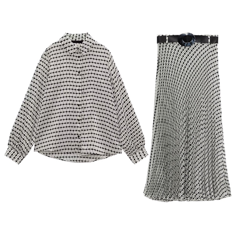 Zara Bộ Áo Sơ Mi In Họa Tiết + Chân Váy Xếp Ly Xinh Xắn Theo Phong Cách Mùa Thu 3564201 3564216