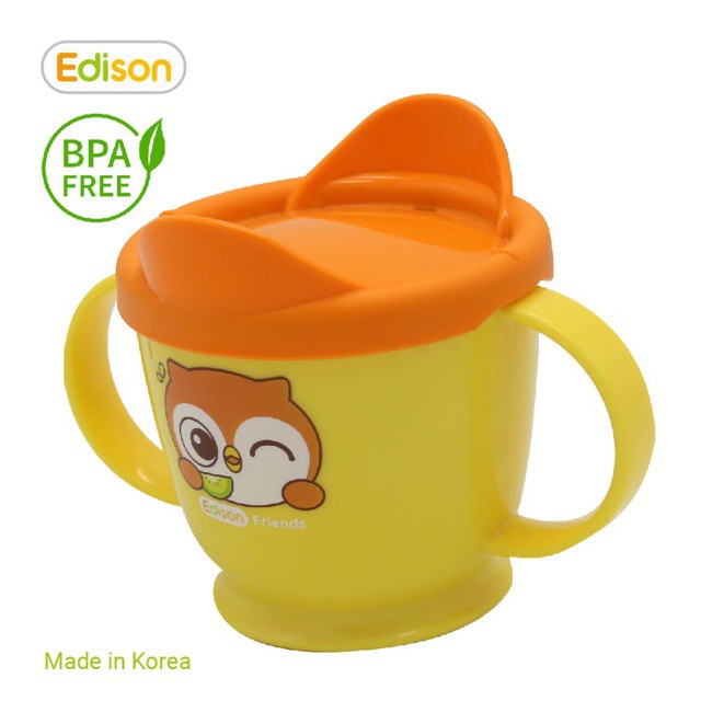 MADE IN KOREA Cốc tập uống cho bé Inox 2 lớp cách nhiệt có nắp đậy (2 quai) Hàn Quốc Edison - Đồ dùng ăn dặm chính hãng