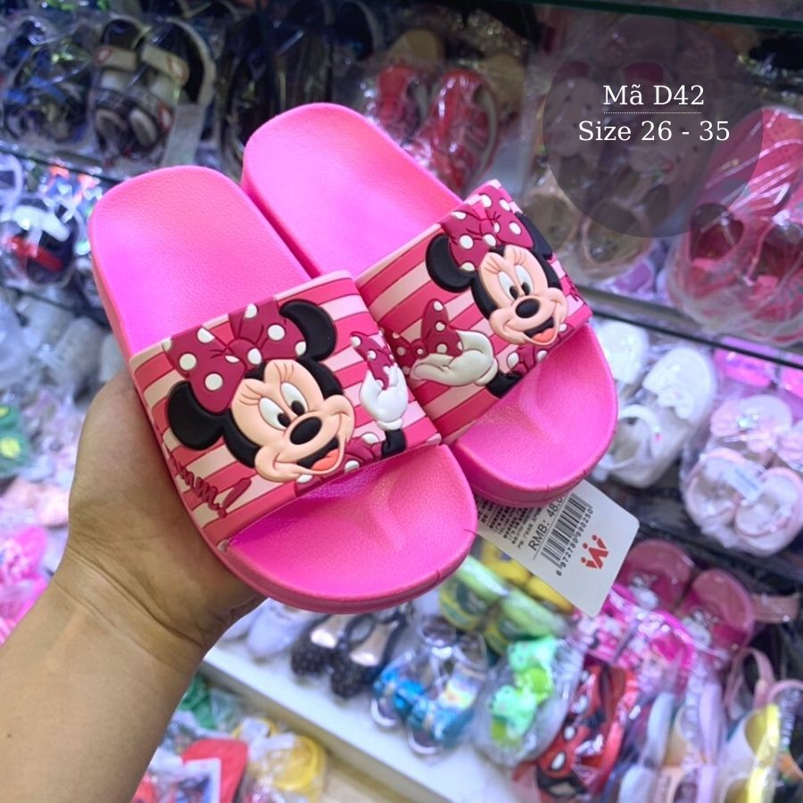 Dép lê trẻ em D42 cho bé gái hình MICKEY quai ngang nhựa dẻo  mềm êm chống trơn đi trong nhà, đi dạo