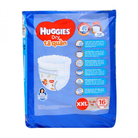 Tã quần Huggies Dry size XXL 16 miếng (cho bé 15 - 25kg)