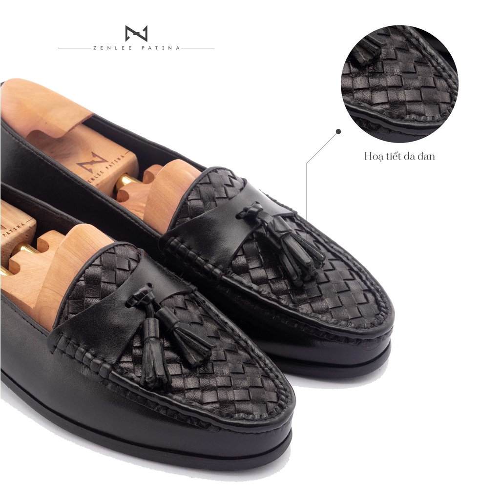 Giày lười da nam thủ công Patina ZENLEE LDDC01 kiểu dáng Tassel Loafer chuông khâu tay da bê thật bảo hành trọn đời