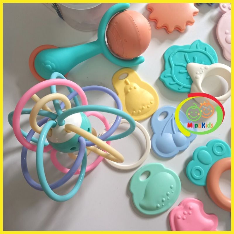 Set Xúc Xắc Gặm Nướu Đồ Chơi Lục Lạc Cho Bé Sơ Sinh Baby Rattle 16 Món XX12