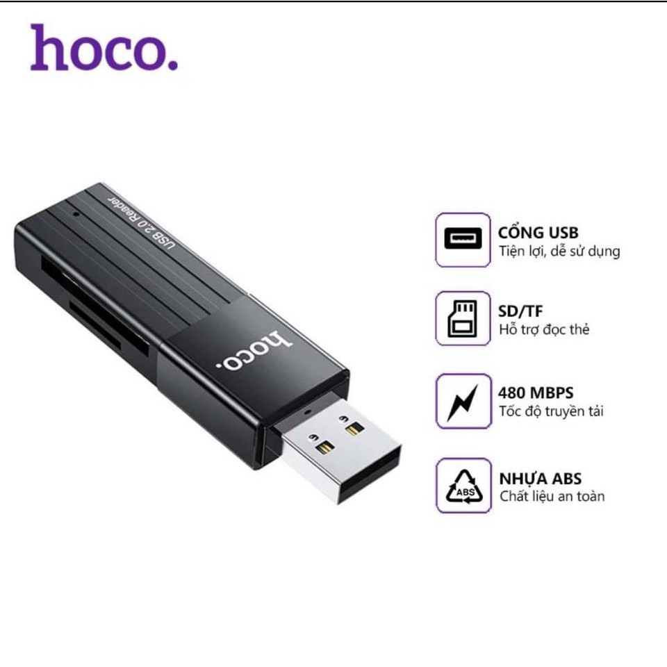 Đầu đọc thẻ nhớ 2 trong 1 Hoco HB20, đọc thẻ SD và TF