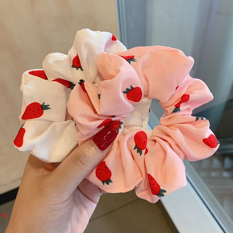Dây buộc tóc, cột tóc vải scrunchies quả dâu siêu đẹp KIFLI