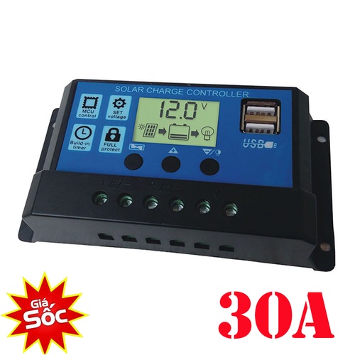 Bộ sạc pin năng lượng mặt trời PMW 30A 12V 24V loại tốt độ bền cao điều khiển sạc năng lượng mặt trời