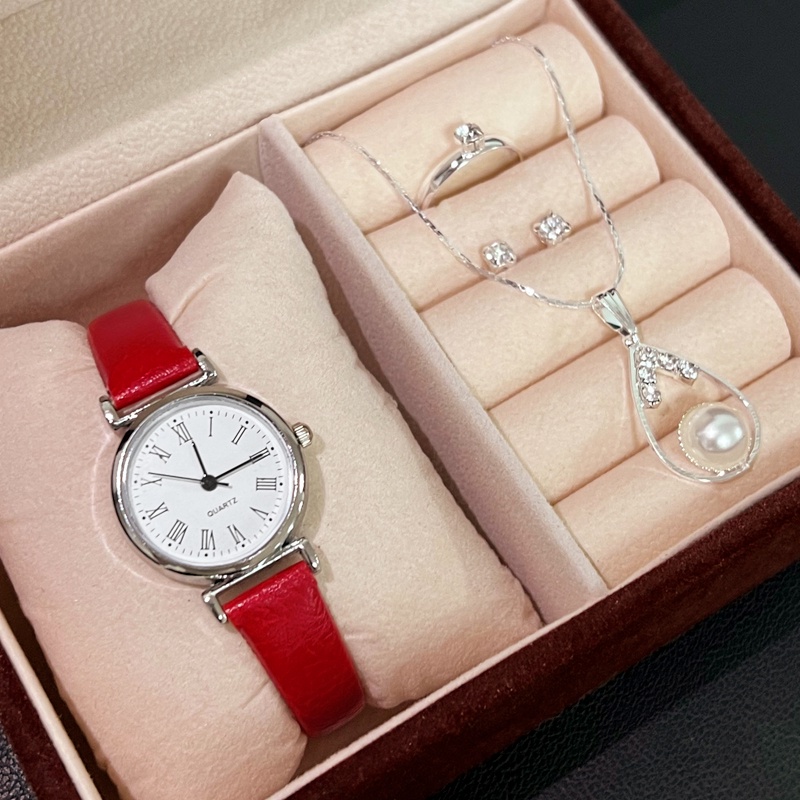 Đồng hồ nữ Đồng hồ kim Đồng hồ thời trang nữ dây da（No box）