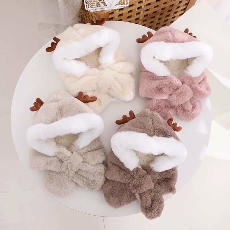 Mũ lông kèm khăn sừng hươu cho bé , mũ lông ấm áp cho bé hình ngộ nghĩnh