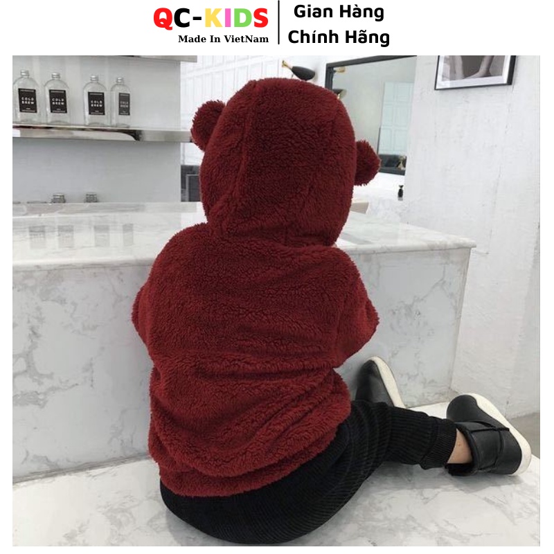 Áo thu đông cho bé trai, bé gái 8 đến 18 kg, Áo nỉ hoodie lông tai Gấu cho bé QC-KIDS