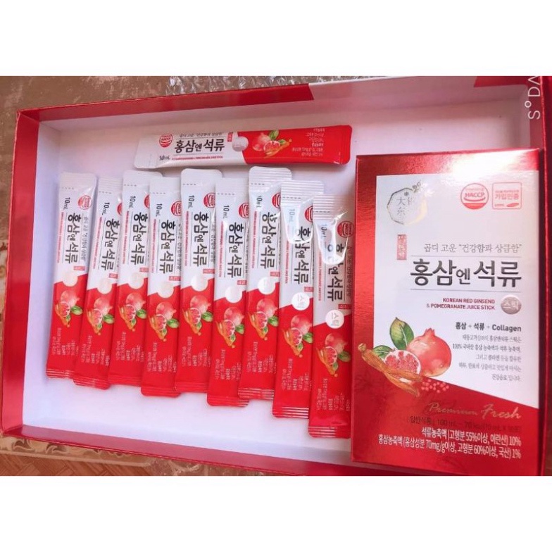 Set Nước Chiết Xuất Hồng Sâm Lựu Collagen Daedong Hộp 30 Stick X 10ml Hàn Quốc Hàng Chính Hãng