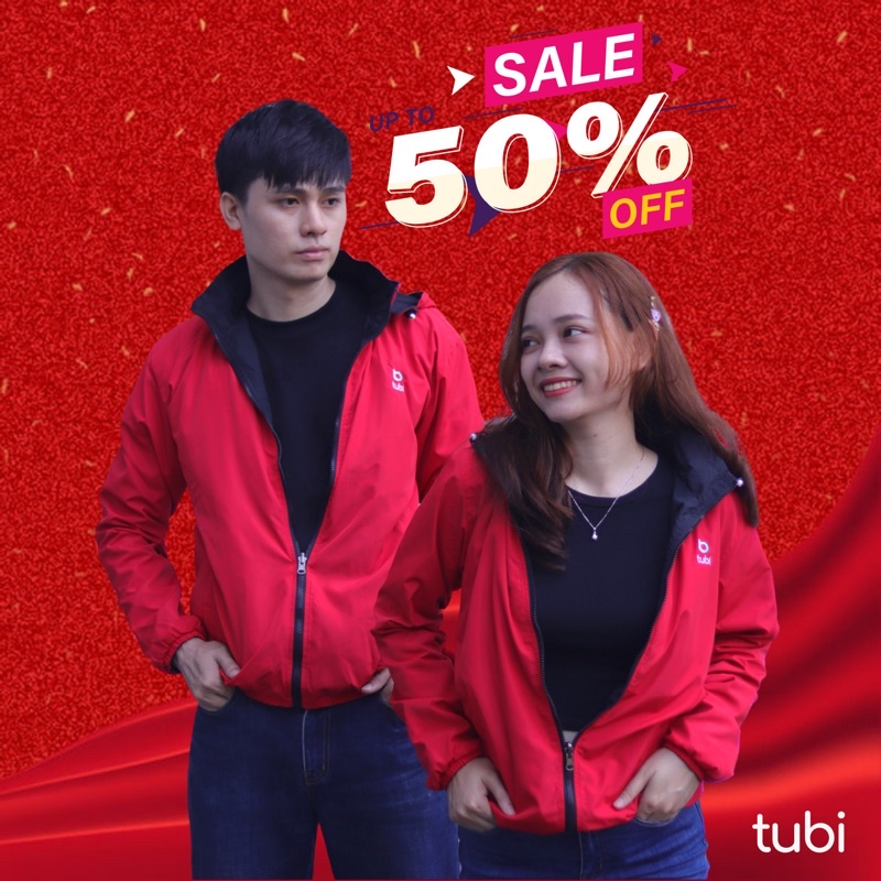 (Chống Nắng, 5 Túi) Áo khoác Tubi 2 Mặt Màu Đỏ Nón Rời