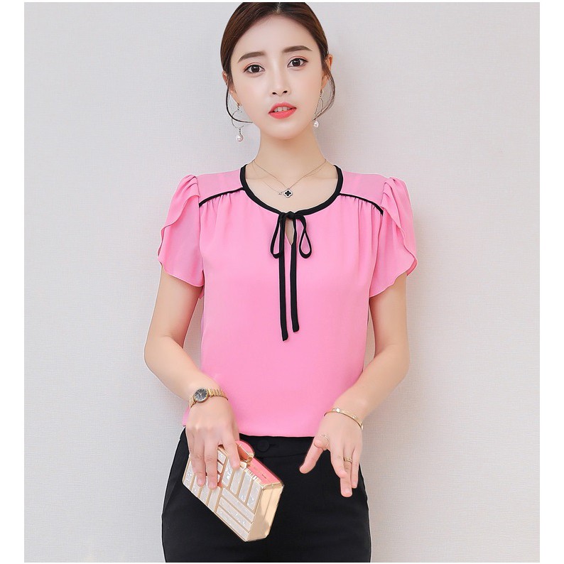 Áo Sơ Mi Kiểu Nữ Viền Đen Tay Búp Sen | BigBuy360 - bigbuy360.vn