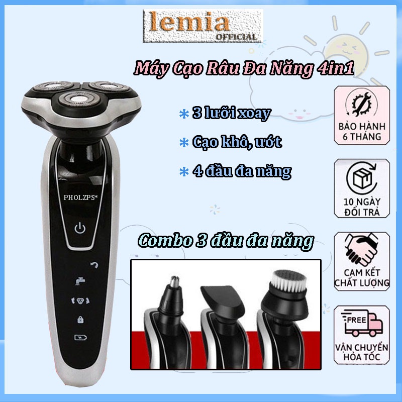 Máy cạo râu đa năng 3 lưỡi kép PHOLZPS, Máy cạo râu cạo sát, êm, sạc pin nhanh, chống nước Lemia
