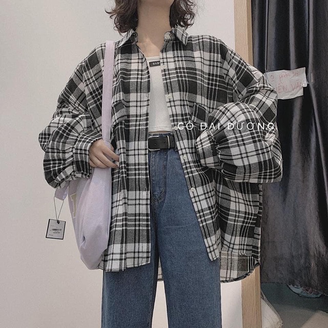 [ Mã WASTAPR giảm 10K đơn 50K] Áo sơ mi kẻ dài tay vintage dáng thụng | BigBuy360 - bigbuy360.vn