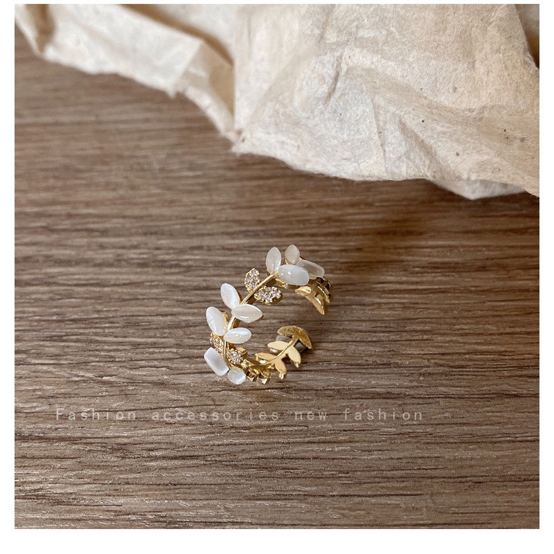 Nhẫn đeo ngón tay thiết kế chiếc lá đính đá opal thời trang dành cho nữ