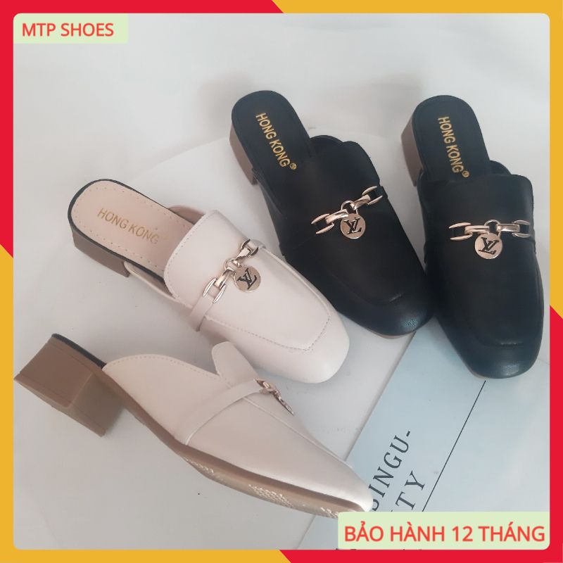 Giày búp bê ❤FREESHIP❤ Sục nữ da mềm đế vuông 3cm da mềm đính khuy xinh xắn - BB32