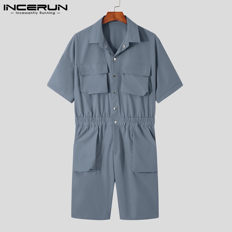 Áo liền quần INCERUN co giãn tay ngắn với 3 màu thời trang tùy chọn cho nam