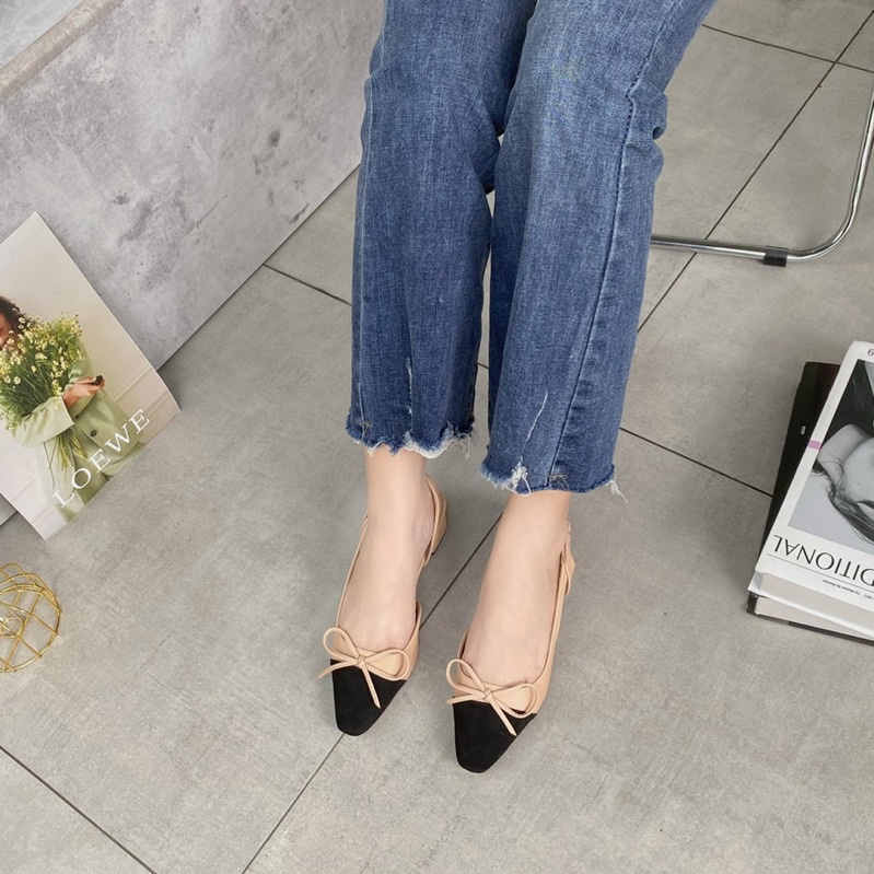 Giày cao gót nữ mũi vuông Toffly Slingback Captoe phối nơ cao 3cm size 35 đến size 42 cho nàng ngoại cỡ - Toffly Shoes