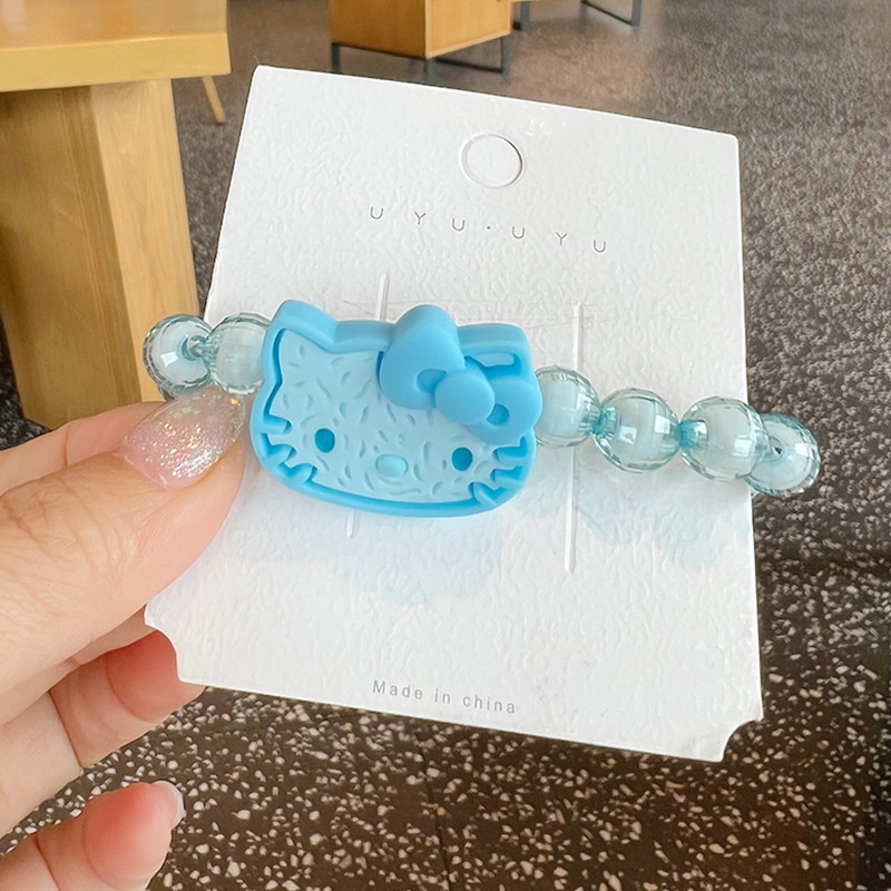 Băng Đô Cài Tóc Đính Hạt Hình Gấu Hello Kitty Màu Xanh Dương Phong Cách Nhật Bản