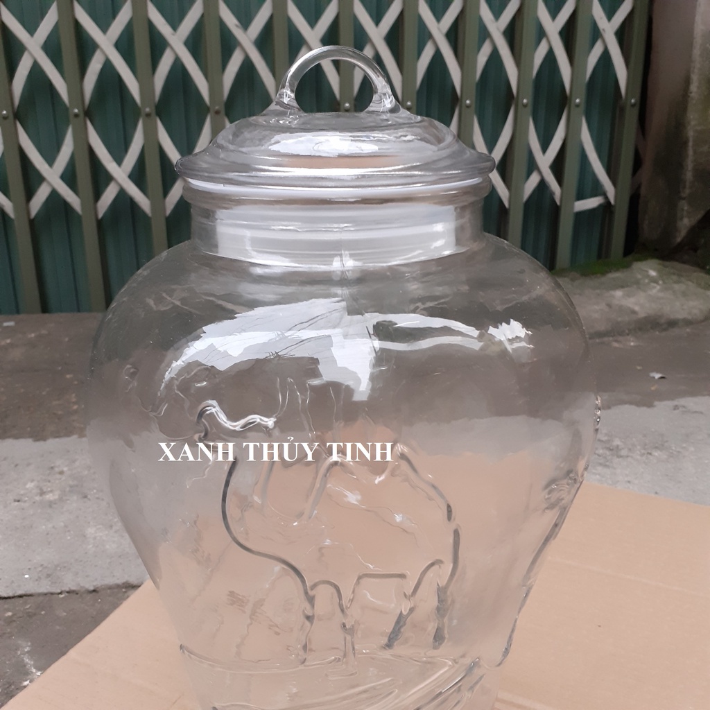 Bình thủy tinh họa tiết LẠC ĐÀ, ngâm sâm, nấm, hoa quả trong veo - 8 lít