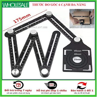 Thước đo 6 góc đa năng, chất liệu hợp kim nhôm với chắc năng đo lỗ, góc, cạnh, góc gấp,....