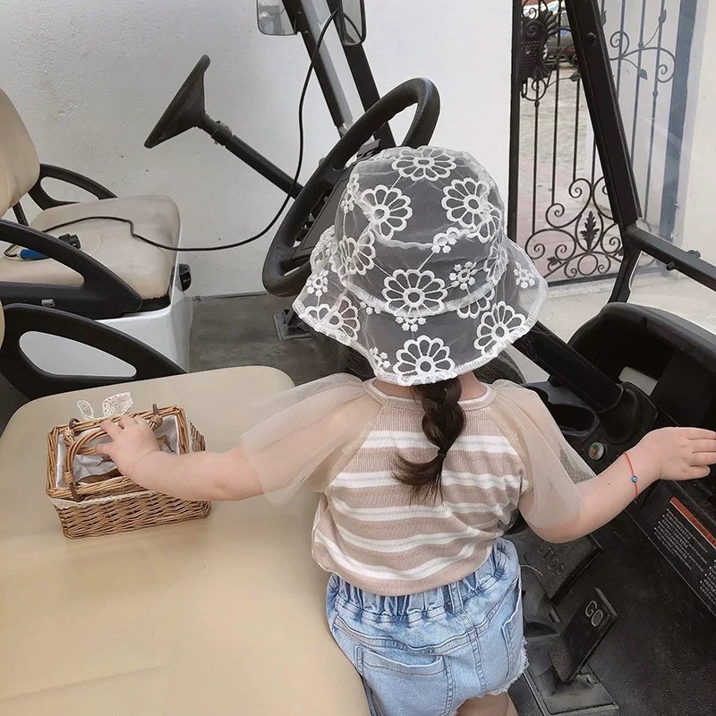 Mũ bucket ren hoa cho bé gái