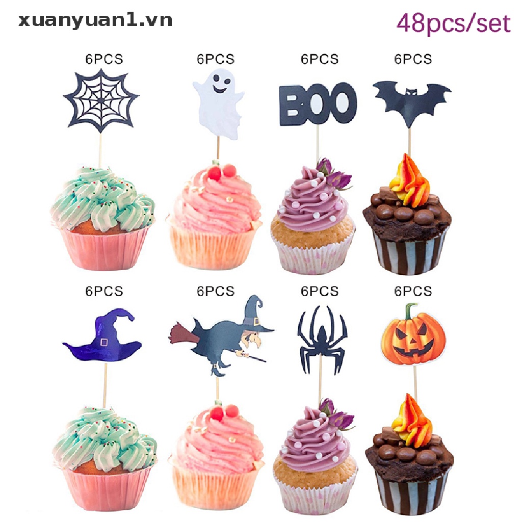 Set 48 Que Cắm Trang Trí Bánh Phong Cách Halloween Độc Đáo