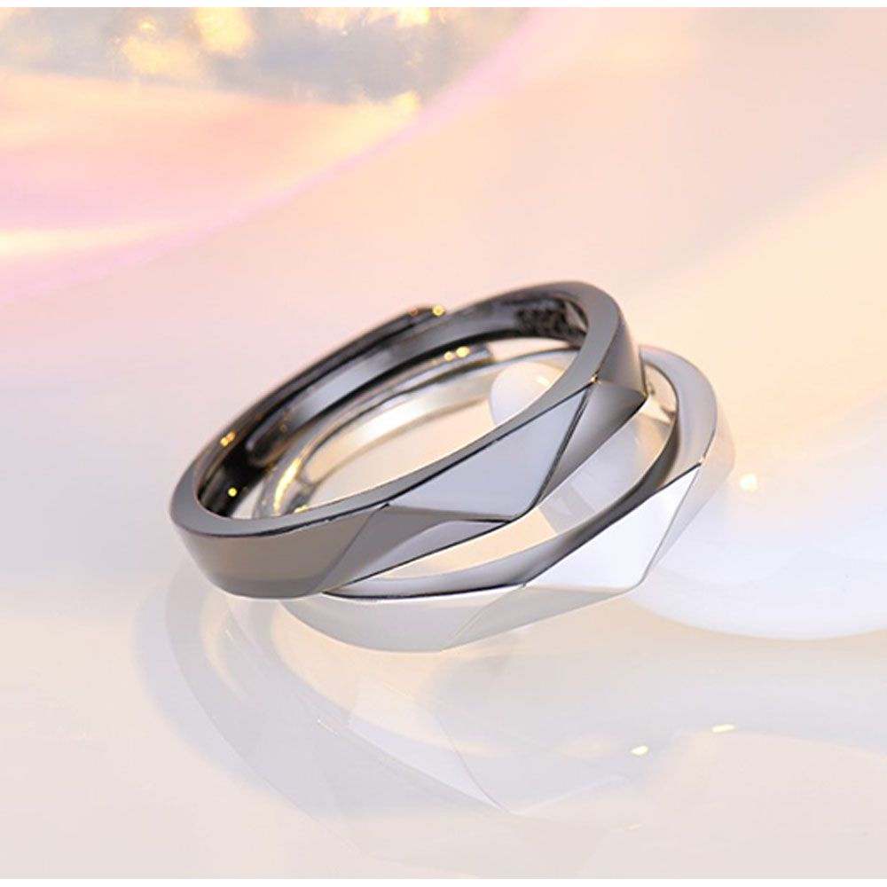 Nhẫn Đôi Hình Kim Cương Trắng Đen Sáng Tạo|Hình Học / Nhiều Màu Đơn Giản Có Thể Điều Chỉnh