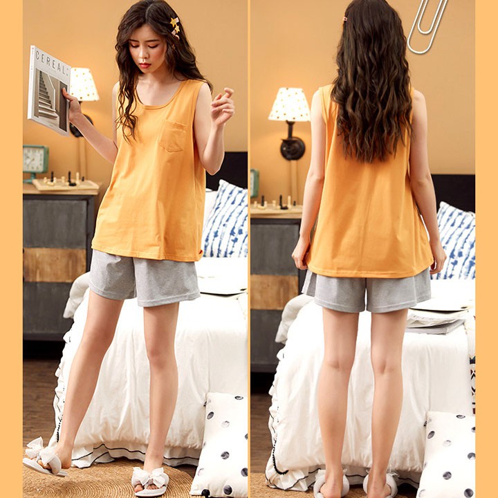 Bộ Đồ Ngủ Nữ Quần Áo Ba Lỗ Vải Cotton Mặc Ở Nhà Và Đi Chơi Mùa Hè Xinh Cộc Tay Thắt Nơ - Dáng Hàn Quốc BĐN25 | BigBuy360 - bigbuy360.vn