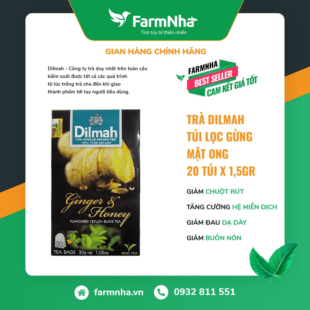 Trà Dilmah Ginger & Honey  túi lọc 30g 20 túi x 1.5g - Tinh hoa trà Sri Lanka