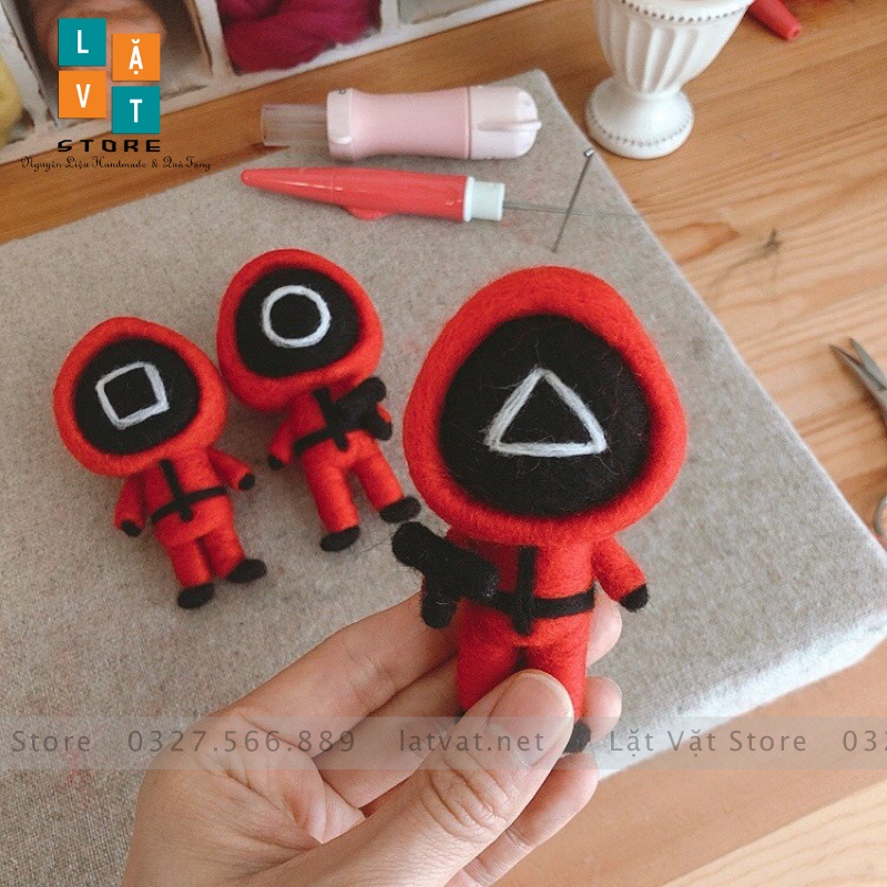 Bộ len chọc Trò chơi con mực siêu dễ thương, đơn giản có hướng dẫn. Needle felting  Squid Game