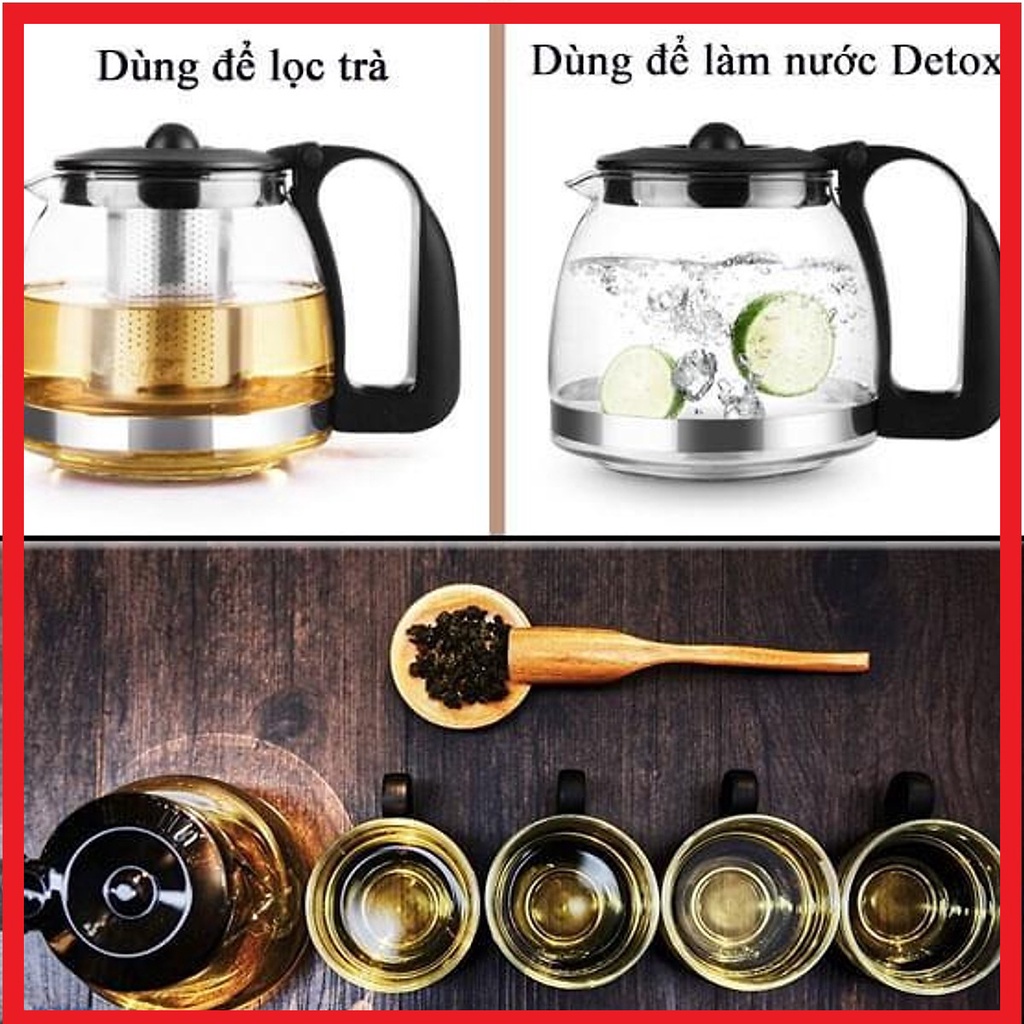 Bộ Ấm Pha Trà Có Lõi Lọc tặng Kèm 4 Ly Thuỷ Tinh uống trà