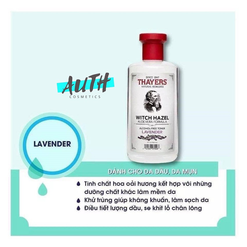 Nước hoa hồng không cồn Thayers Lavender Toner 355ml hoa oải hương Cho da dầu mụn