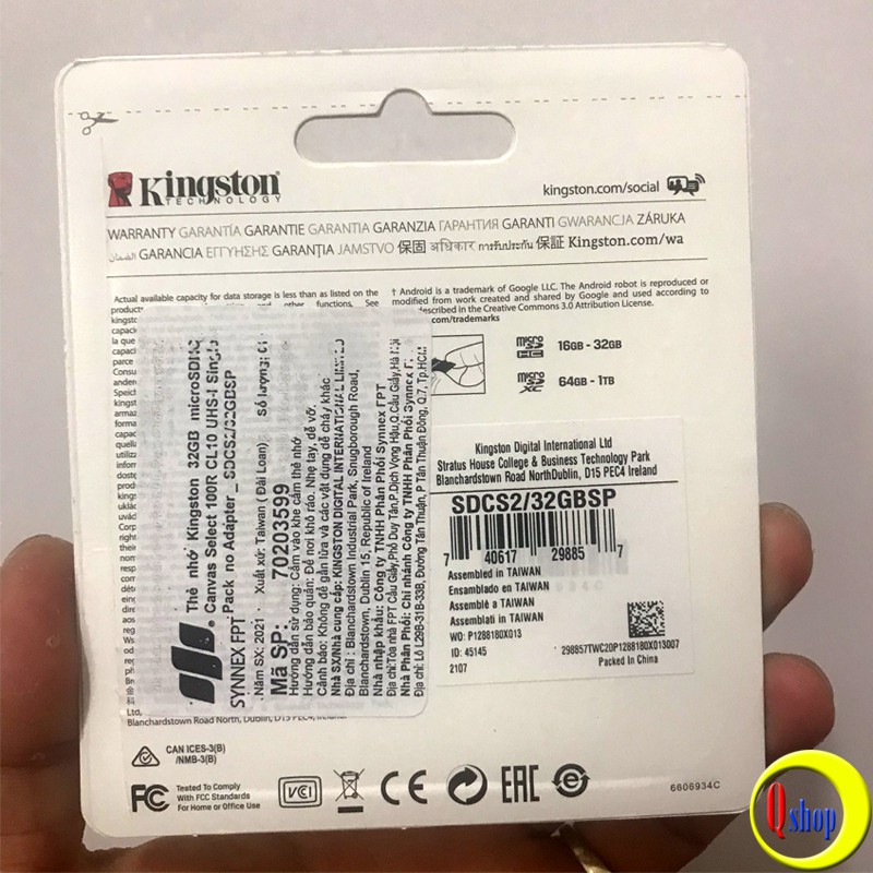[Mã ELFLASH5 giảm 20K đơn 50K] Thẻ nhớ MicroSD Kingston 32GB Canvas Select 100R CL10 UHS-I Single Pack no adapter | BigBuy360 - bigbuy360.vn