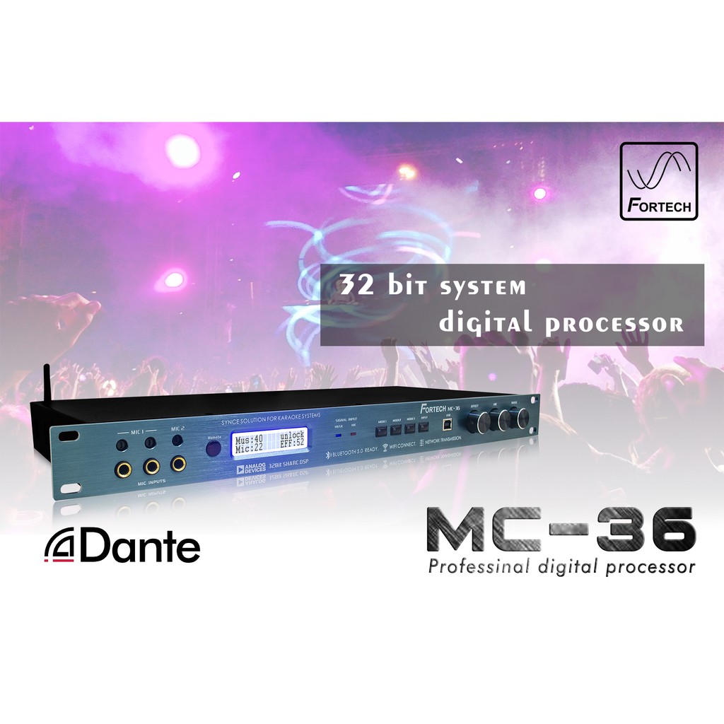 🔴 Vang số - Mixer digital karaoke Fortech MC-36 cao cấp, chống hú tuyệt đối, âm thanh đỉnh cao, công nghệ DANTE hiện đại