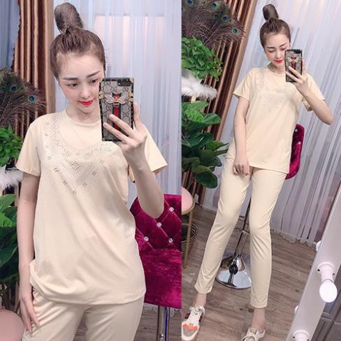 Đồ bô thu đông mặc nhà đẹp tay ngắn quần dài, thun cotton co giãn tốt, đồ mặc nhà thoải mái A007