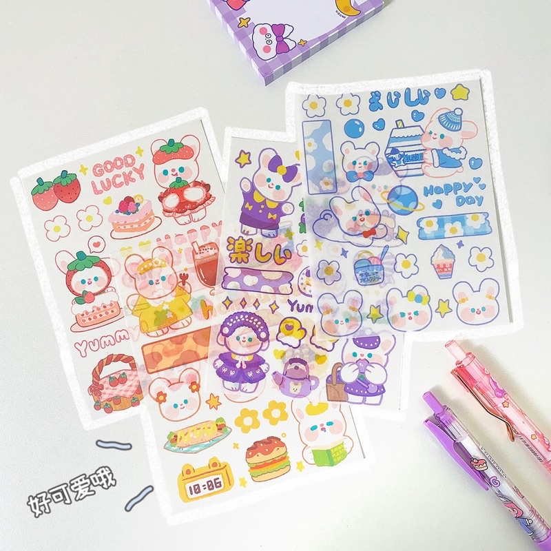 Set 4 tấm sticker trang trí sổ tự cắt dễ thương