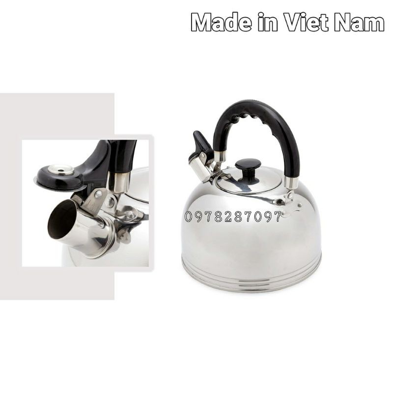 [CHÍNH HÃNG] Ấm đun nước inox Vietcook sử dụng được trên bếp từ có còi reo 2 lít/ 3 lít/ 4 lít/ 5 lít VIETCOOK