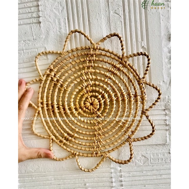 Tấm lót mây kiểu decor treo tường, chụp ảnh; Tấm lót bình hoa đường kính 25cm