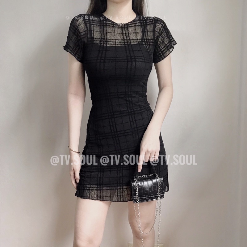 Set đầm caro lưới