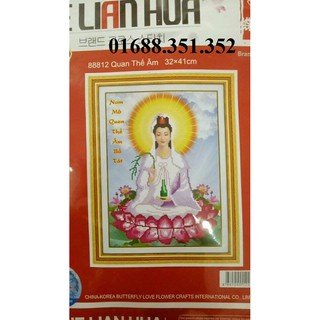 Tranh thêu chữ thập Phật bà quan âm 88812-32x41cm
