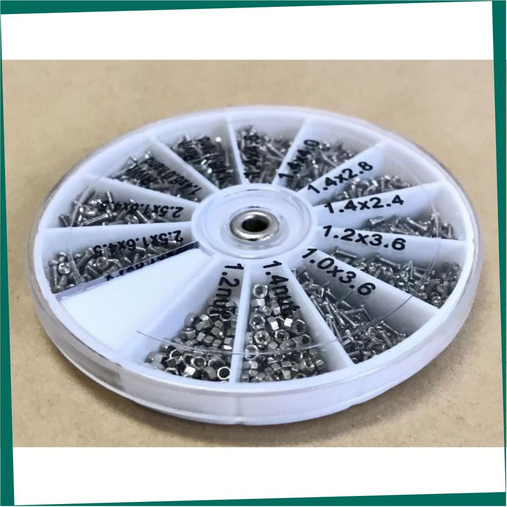 Bộ 12 loại Ốc Vít Sửa Kính, Đồng Hồ | Hộp tròn 1000 chiếc các loại | Thiết bị ngành kính mắt