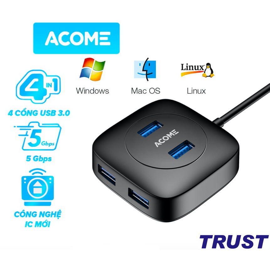 HUB USB 3.0 Bộ Chuyển Đổi 4 in1 ACOME AH300 Tốc Độ Truyền Tải Cao Công nghệ IC Mới - Hàng Chính Hãng