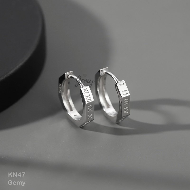 Khuyên tai nam bạc tròn khắc số la mã unisex Timeless | GEMY SILVER KN47