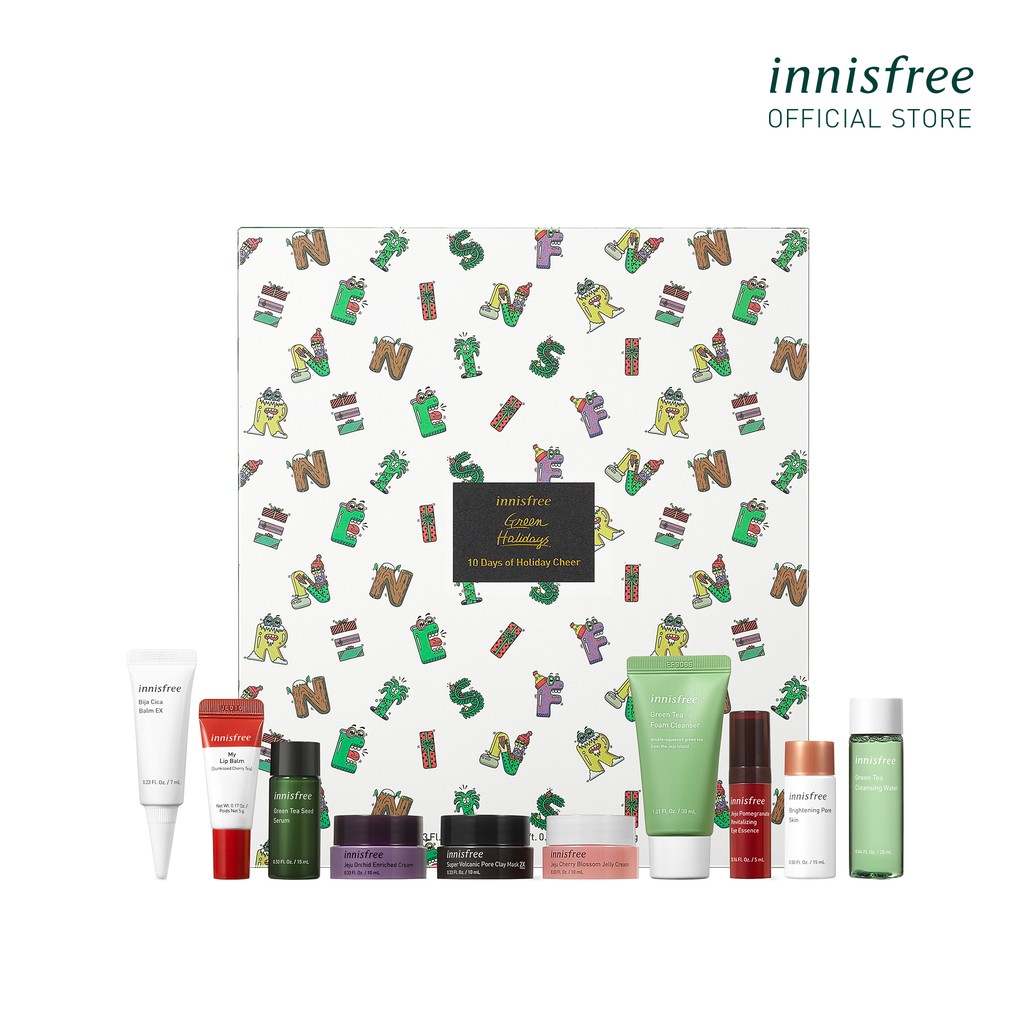 [Mã FMCGMALL - 8% đơn 250K] Bộ kit dưỡng da phiên bản Giáng sinh Green Holidays innisfree 10 Days of Holiday Cheer