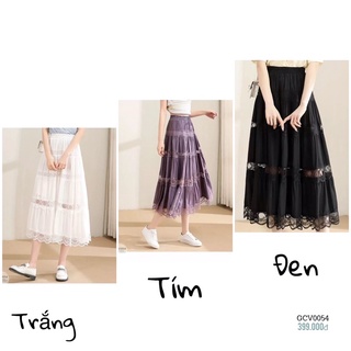 Chân váy thô lụa phối ren