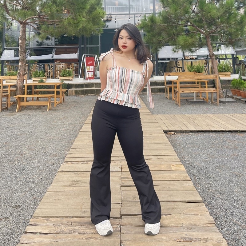 Áo nhúng smocking co giãn, hai tầng, cột nơ vai DOKESI (có bigsize) - Laura Top