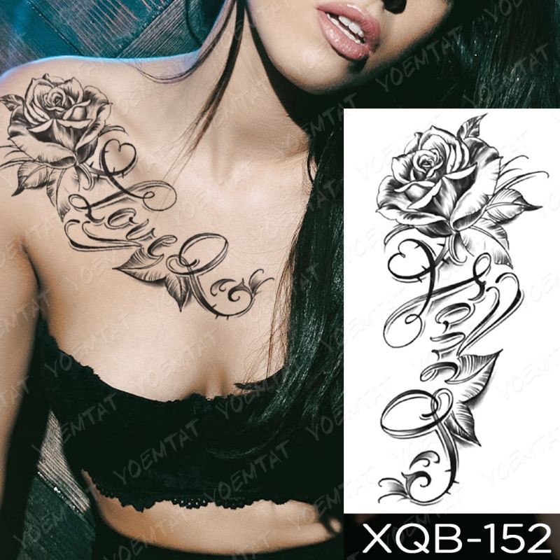 Hình xăm hoa hồng LOVE size vừa Xqb152. Boss tatoo - xăm dán tạm thời