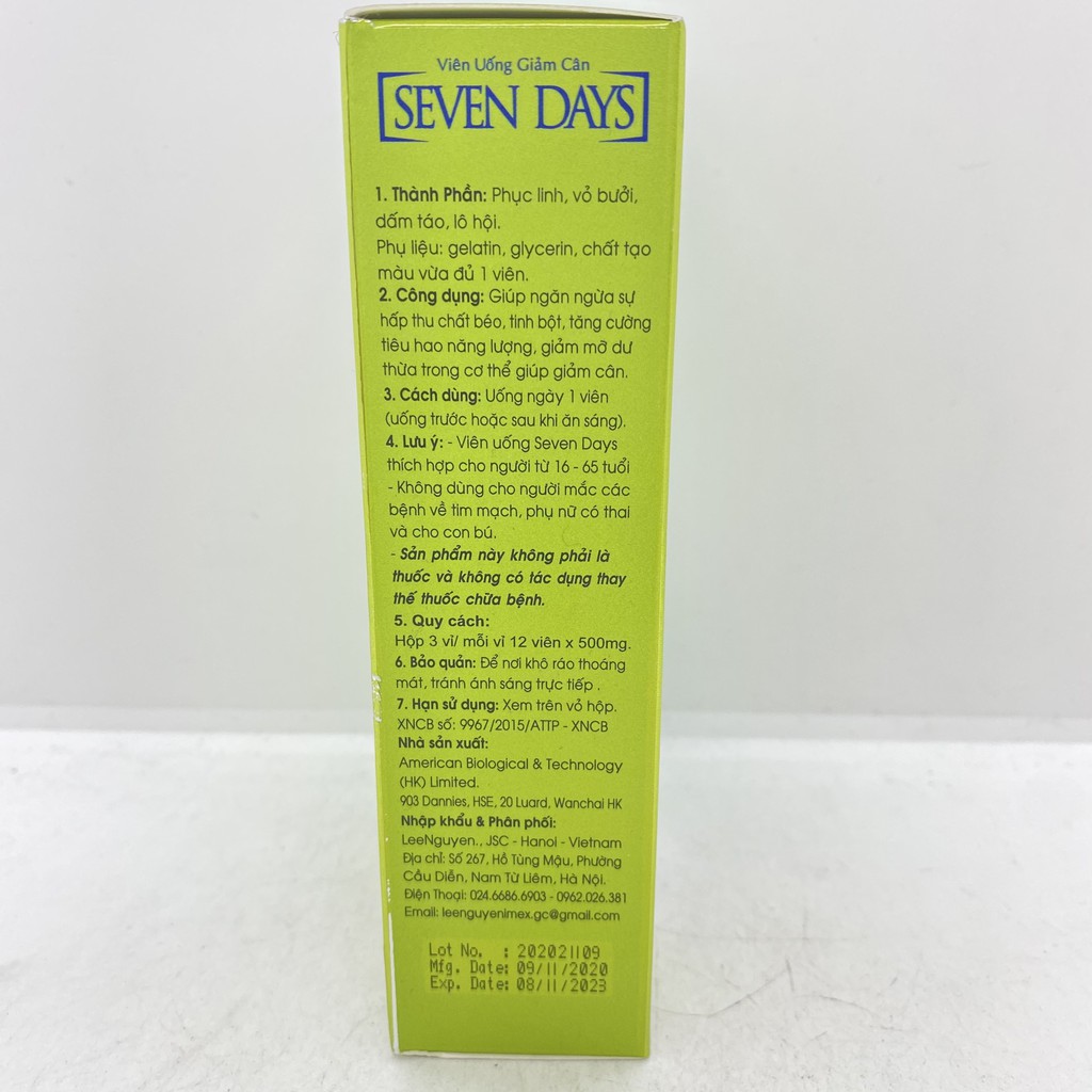 Sevendays Hộp 36 viên liệu pháp giảm cân an toàn hiệu quả Seven Days SLIM CAPSULES SEVENDAY