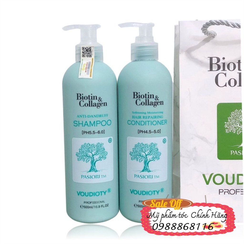 BỘ DẦU GỘI XẢ VOUDIOTY ANTI DANDRUFF BIOTIN COLLAGEN 2021 XANH BIỂN CHO TÓC GÀU 500ML*2 - CẶP